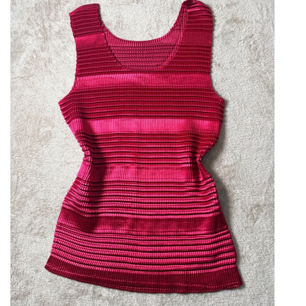 Y2K Nicola Red Pleated Top Plisse Scoop Neck XL Office Siren Glam Layering